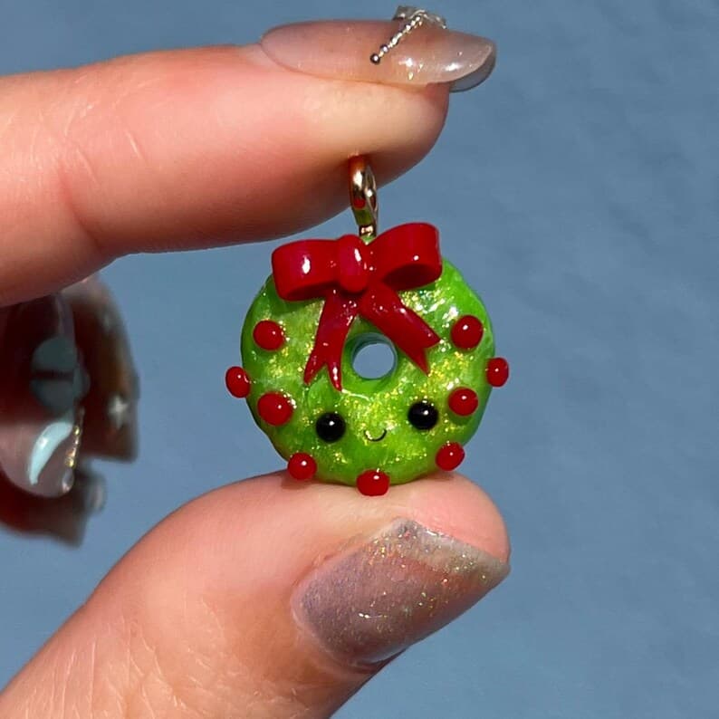 Handmade Christmas Wreath Polymer Clay Charm