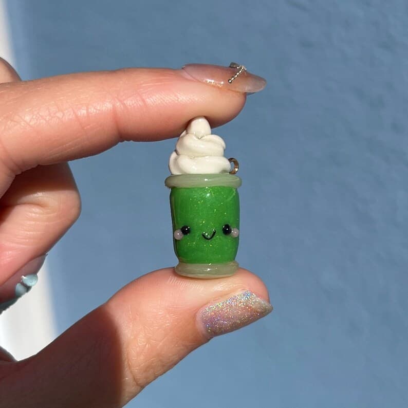Cute Matcha Latte Polymer Clay Charm